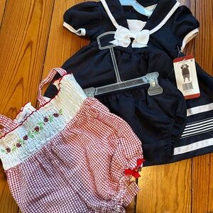 Navy and White Kids Dress with Bow